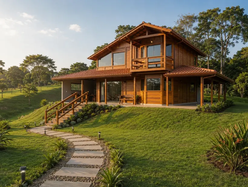 Casa duplex de madeira: presença visual e ambientes bem separados